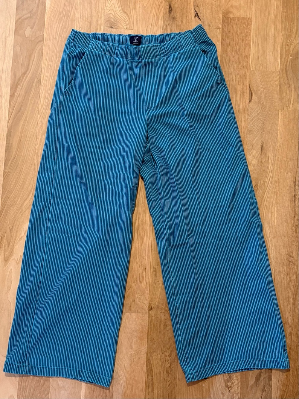 GAP Wide-Leg Pinstripe Cotton Pants - Blue